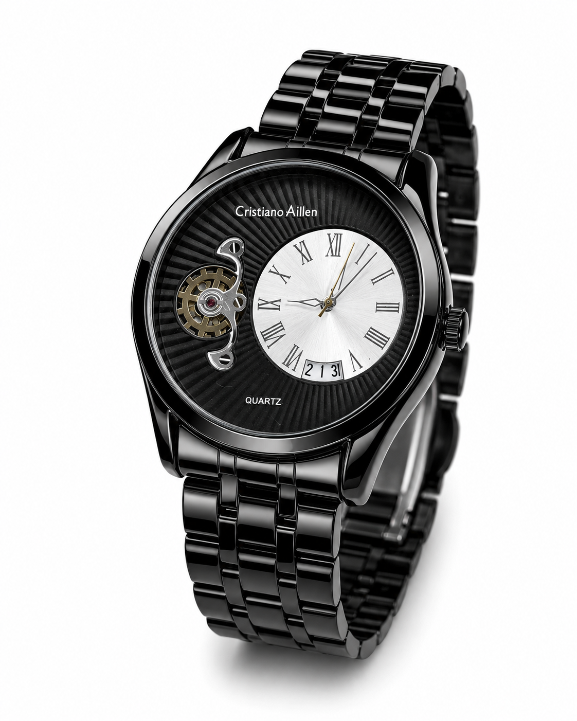 All Black Cristiano Aillen Spiral Gear Dial Watch