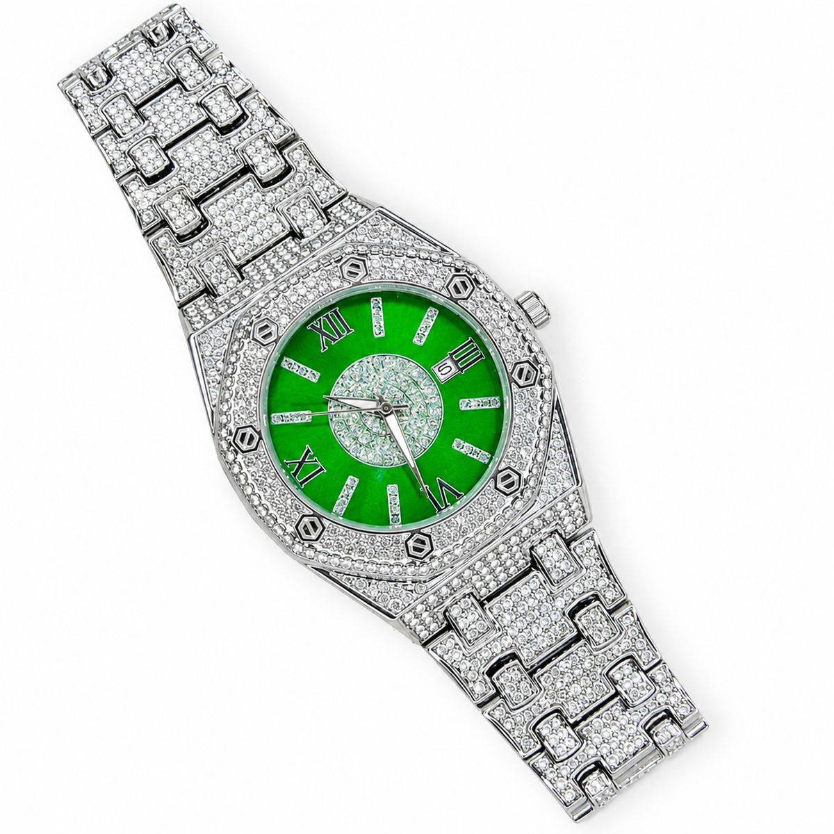 Silver Emerald AP Iced Out Watch