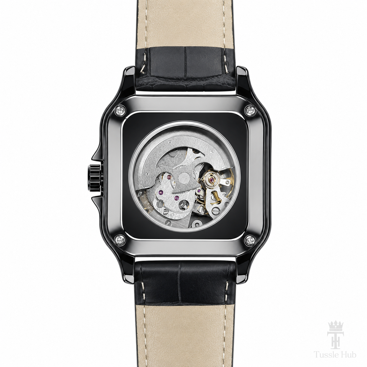 All Black Tank Automatic Skeleton Watch