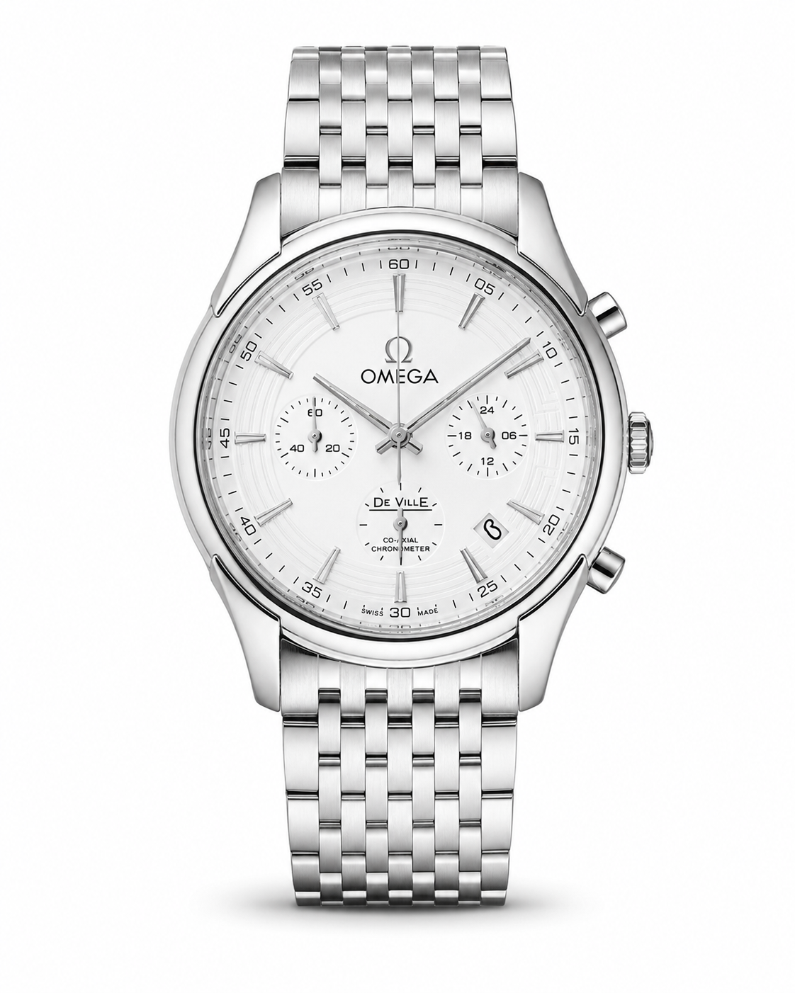 Omega De Ville Silver White Chronograph Watch
