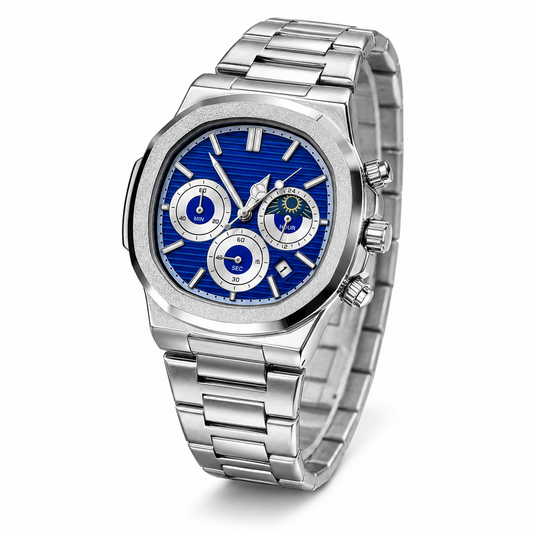 Silver Blue Nautilus Chronograph Watch