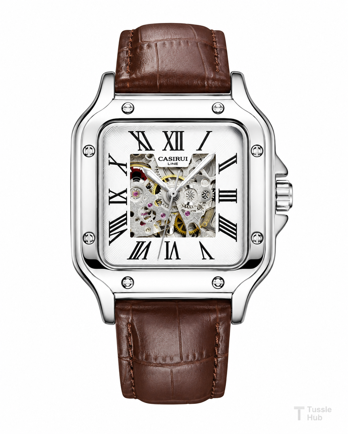 Black Gold White Tank Automatic Skeleton Watch
