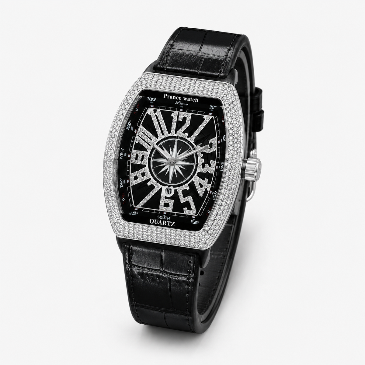 Vanguard Black Silver Iced Frank Muller Watch