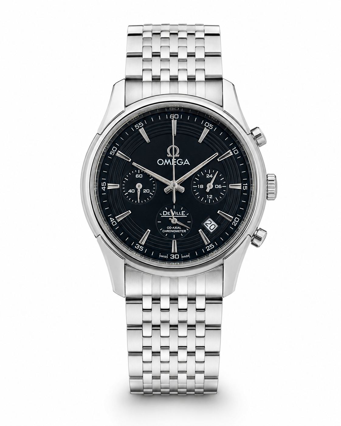 Omega De Ville Silver Black Chronograph Watch