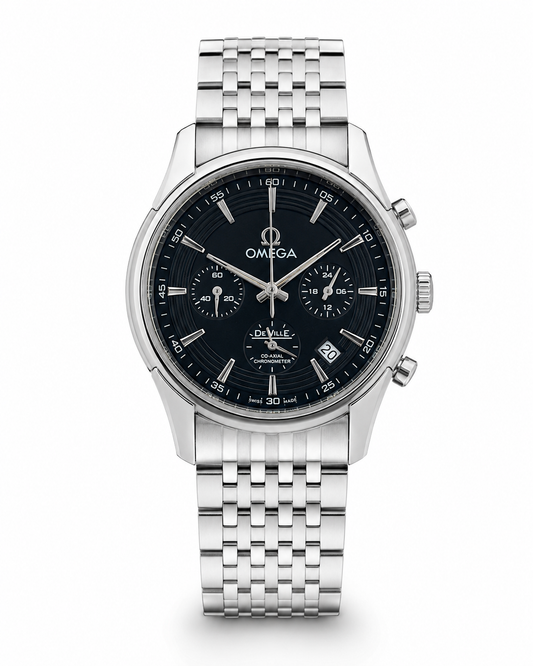 Omega De Ville Silver Black Chronograph Watch