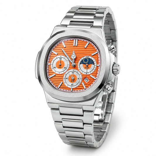 Silver Orange Nautilus Chronograph Watch
