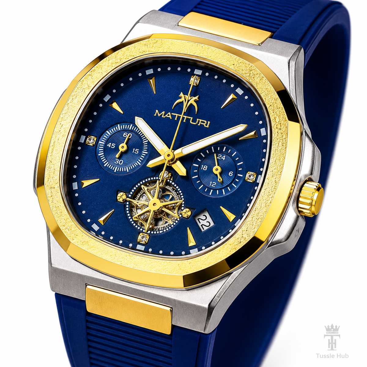 Matturi Gold Sapphire Silicone Chronograph Watch