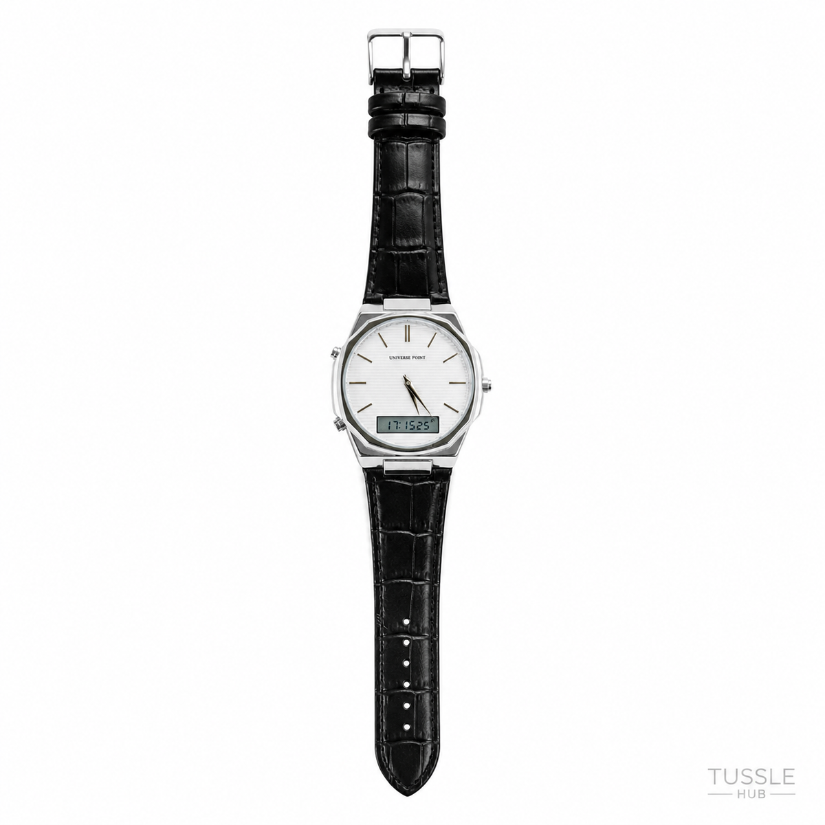 Black Silver Universe Point Dual Time Watch