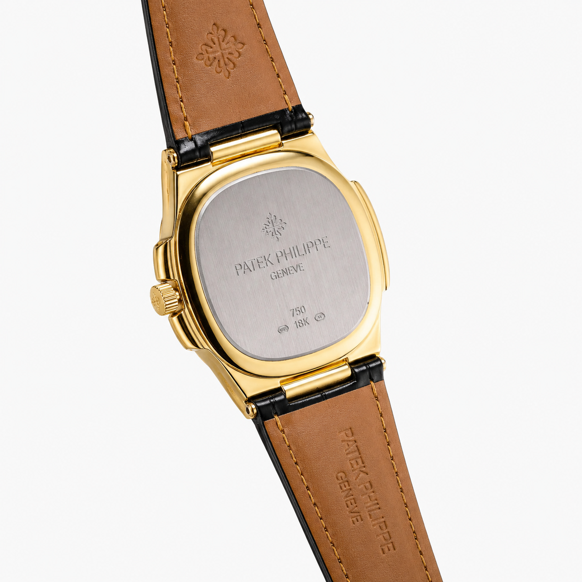 PP Black Leather Strapped Gold Nautilus Watch