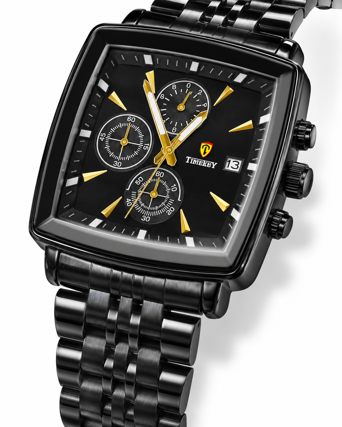 Timekey All Black Square Chain Chronograph Watch