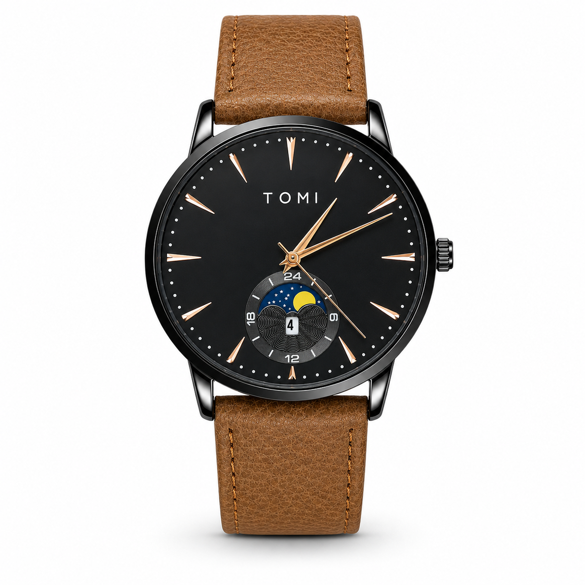 Tomi Brown Black Leather Magnetic Strap Watch