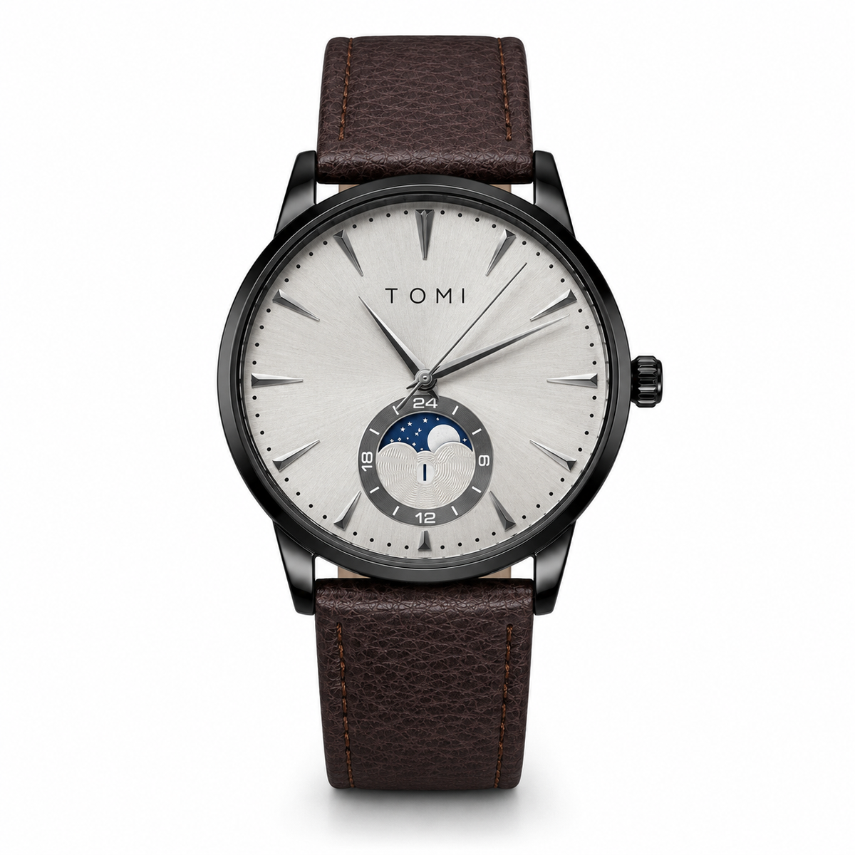 Tomi Coffee Grey Leather Magnetic Strap Watch