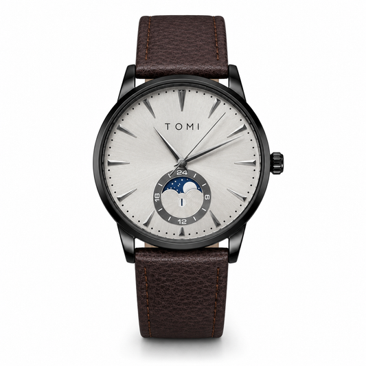 Tomi Coffee Grey Leather Magnetic Strap Watch