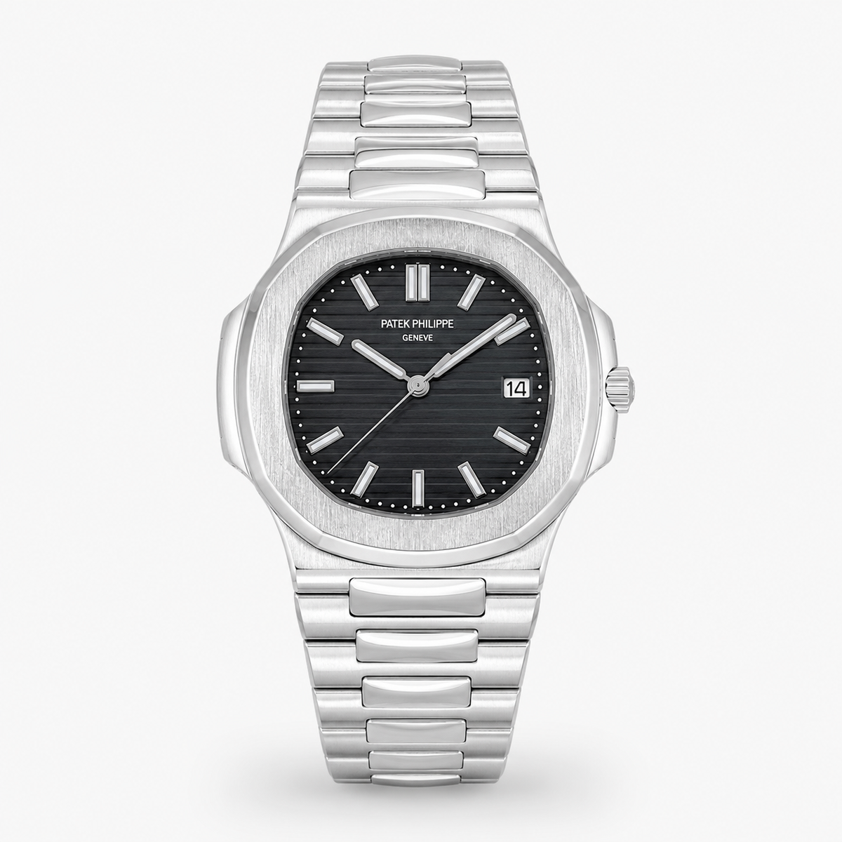 Silver Nautilus Black Dial Watch