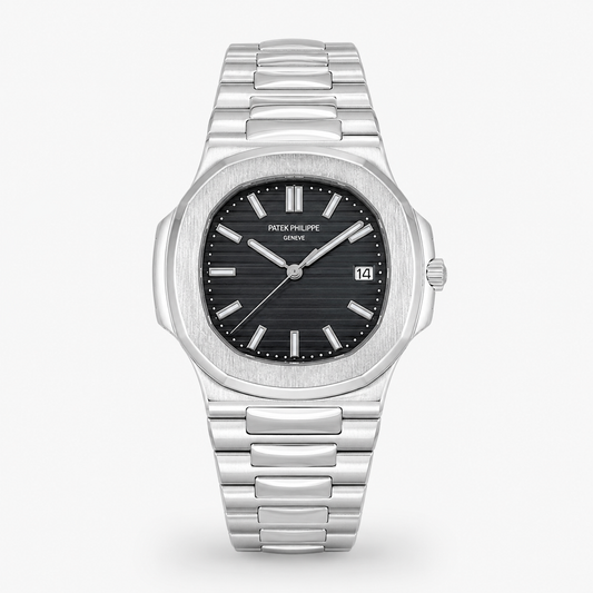 Silver Nautilus Black Dial Watch