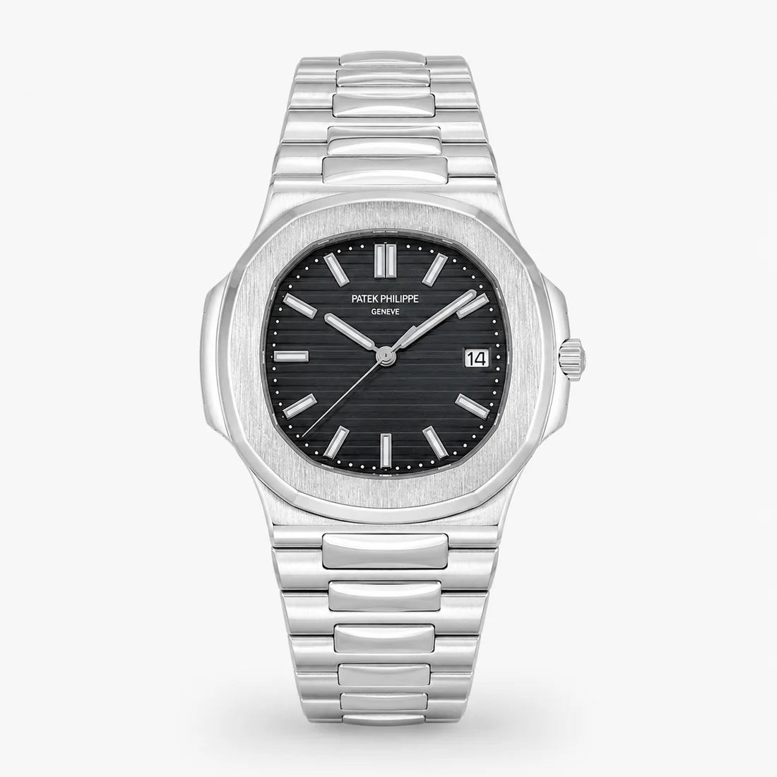 Silver Nautilus Black Dial Watch