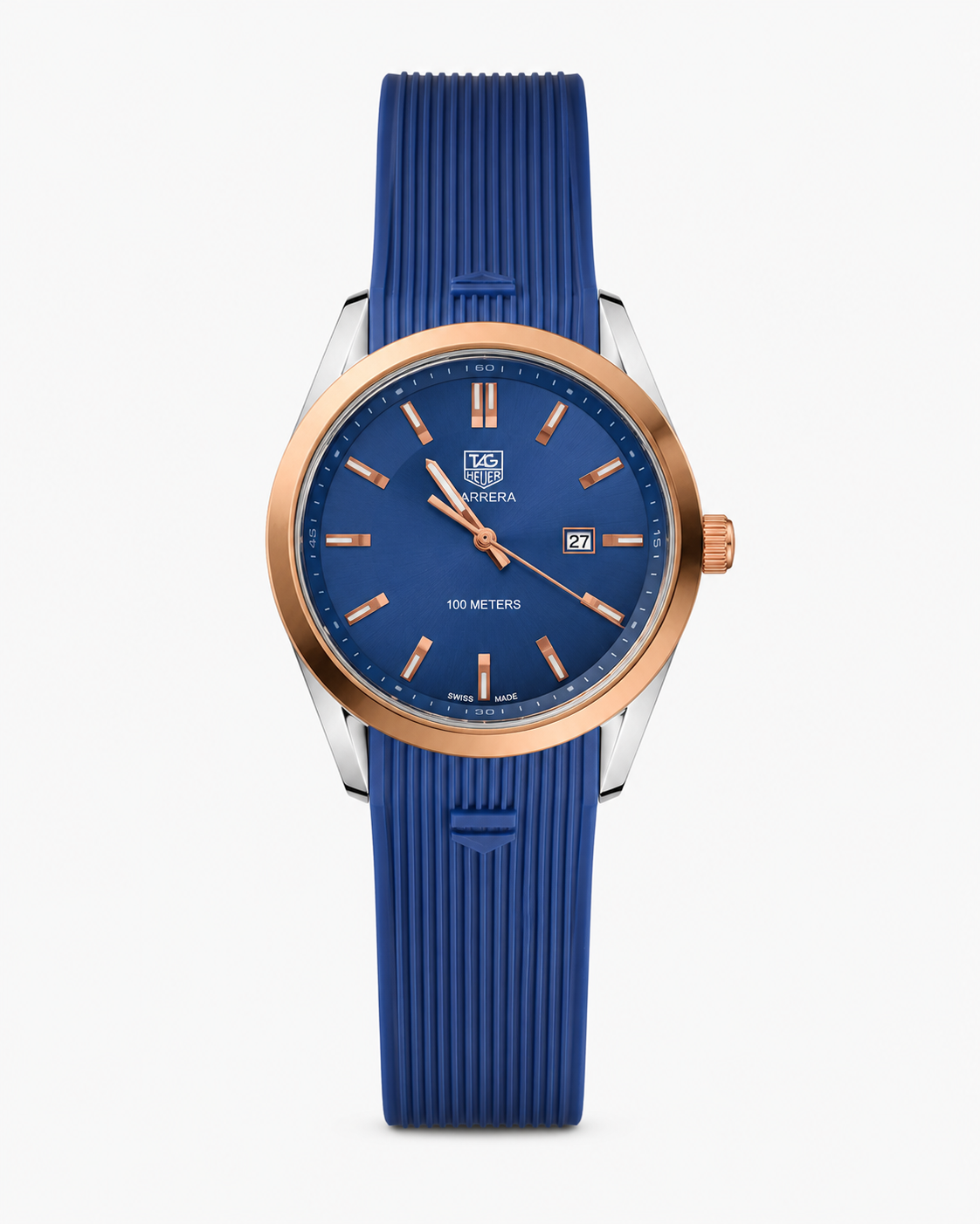 Blue Two Tone Carrera Day Date Elite Dial Silicon Strap Watch
