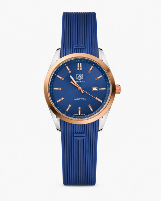 Blue Two Tone Carrera Day Date Elite Dial Silicon Strap Watch