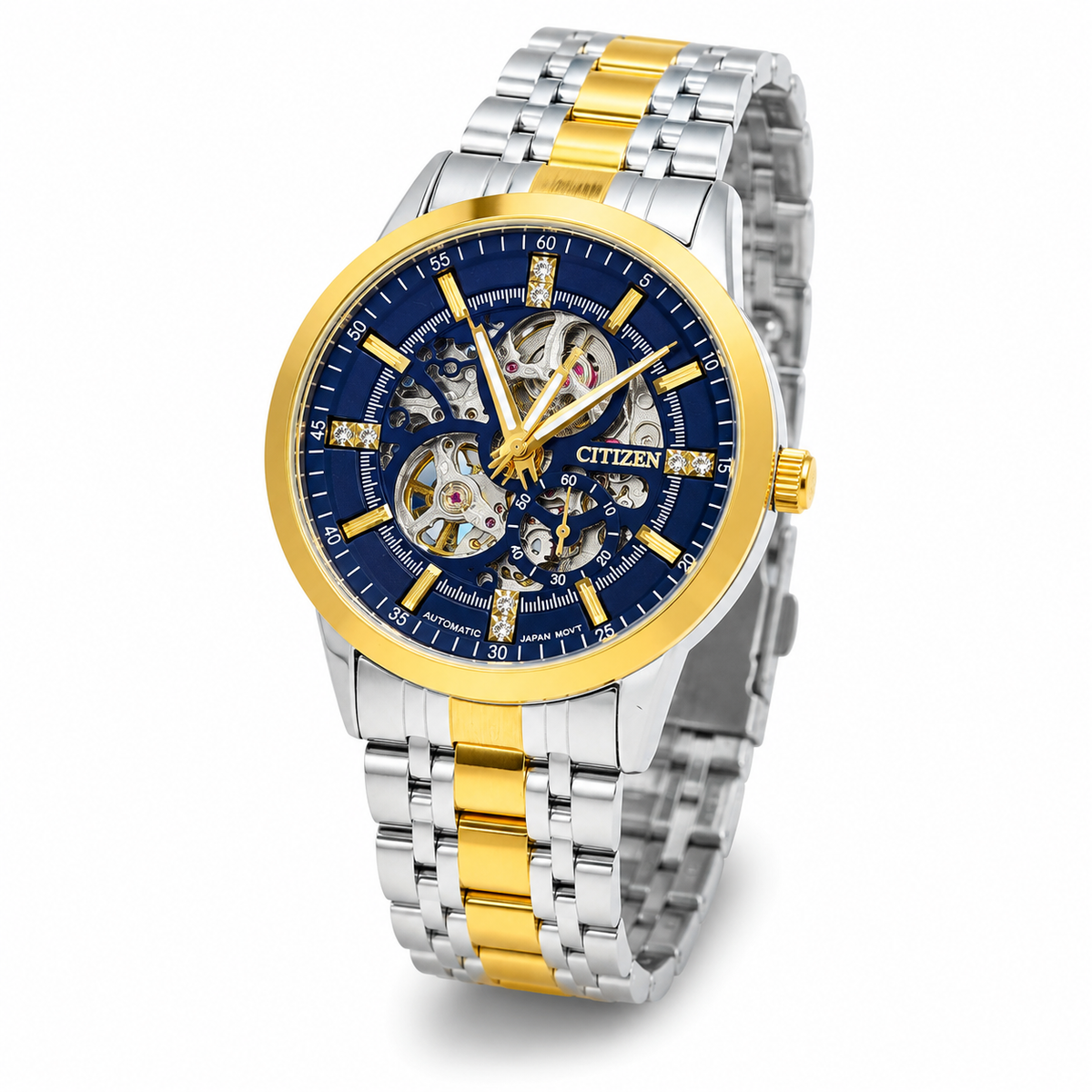 Two Tone Navy Citizen Skeleton Automatic Watch