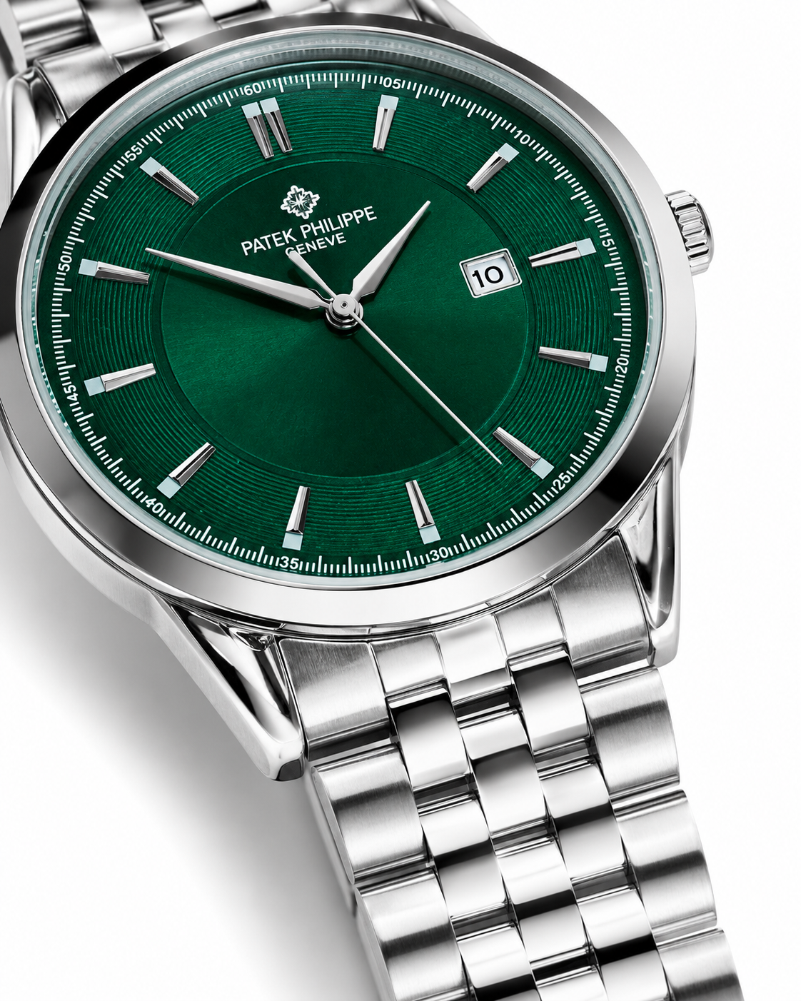 Silver Emerald Round Smooth PP Watch
