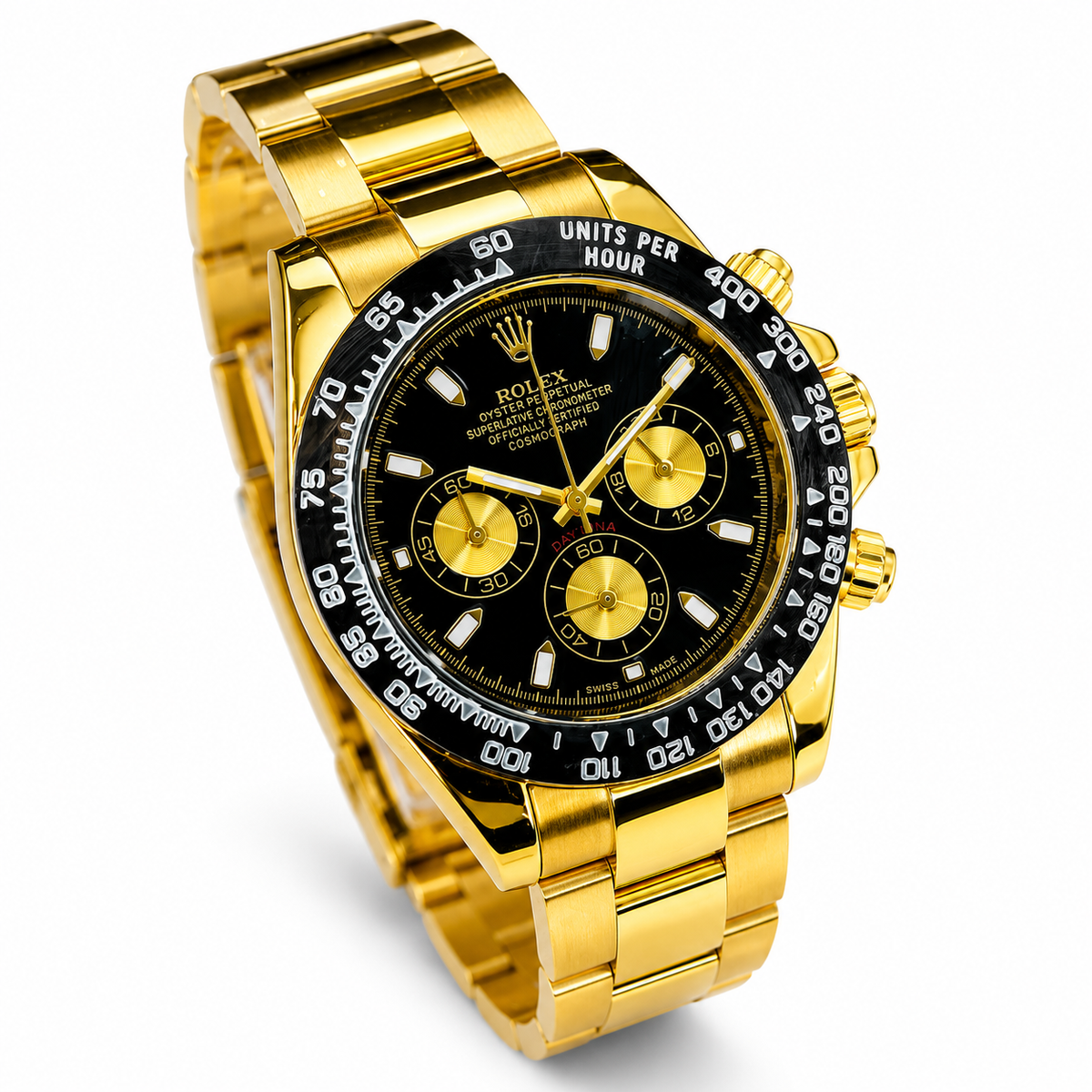 Gold Black Daytona Chronograph Chain Strap Master Clone Watch