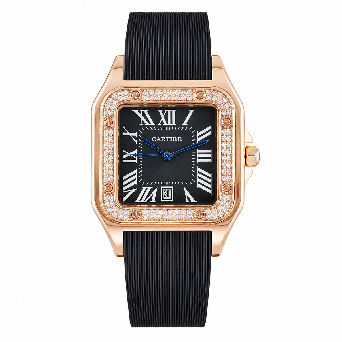 Rosegold Black Iced Tank Silicon Cartier Watch
