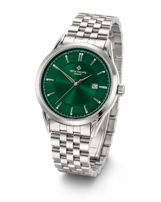 Silver Emerald Round Smooth PP Watch