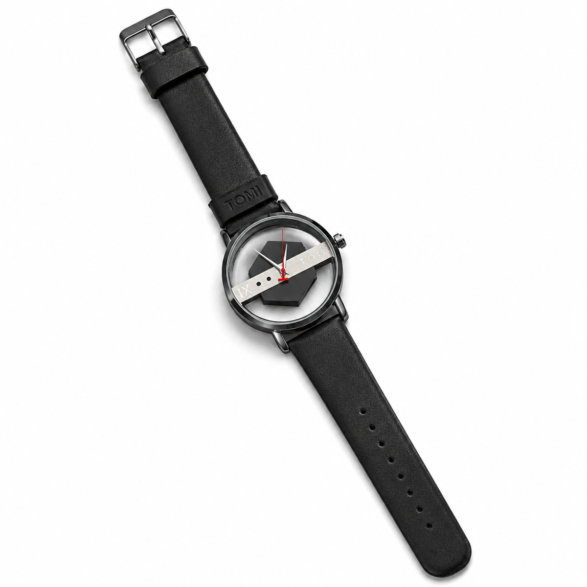 Tomi Black Silver Hexa Dial Watch
