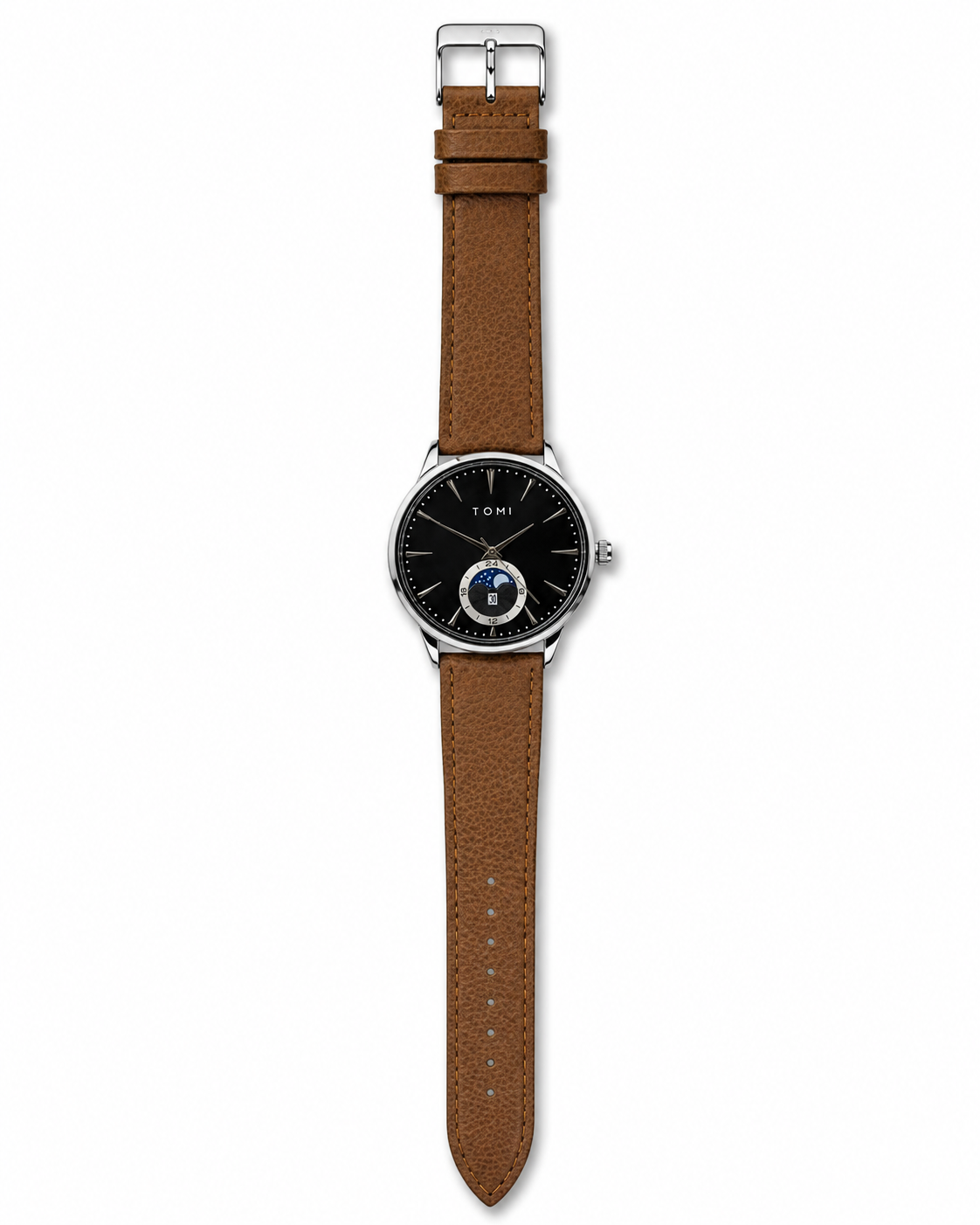 Tomi Brown Silver Leather Magnetic Strap Watch