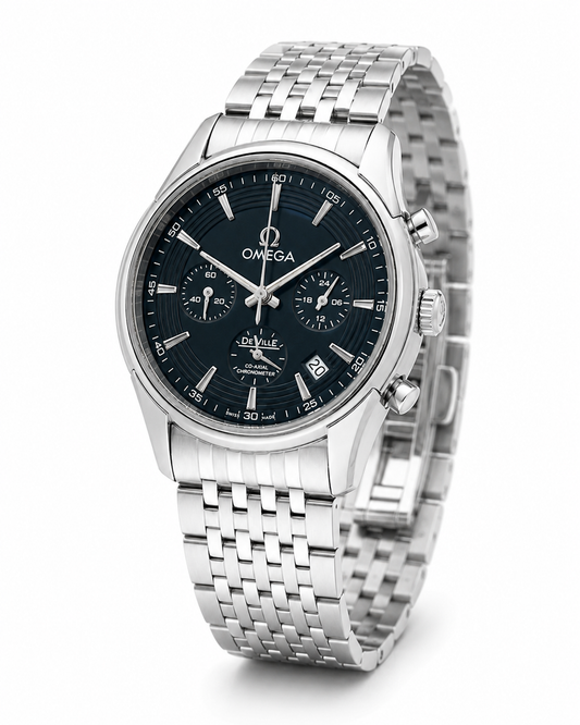 Omega De Ville Silver Black Chronograph Watch
