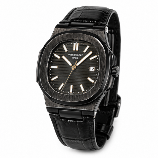 Leather Strap All Black Nautilus Dial Watch