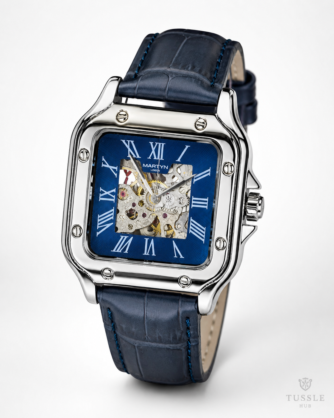 Black Gold White Tank Automatic Skeleton Watch