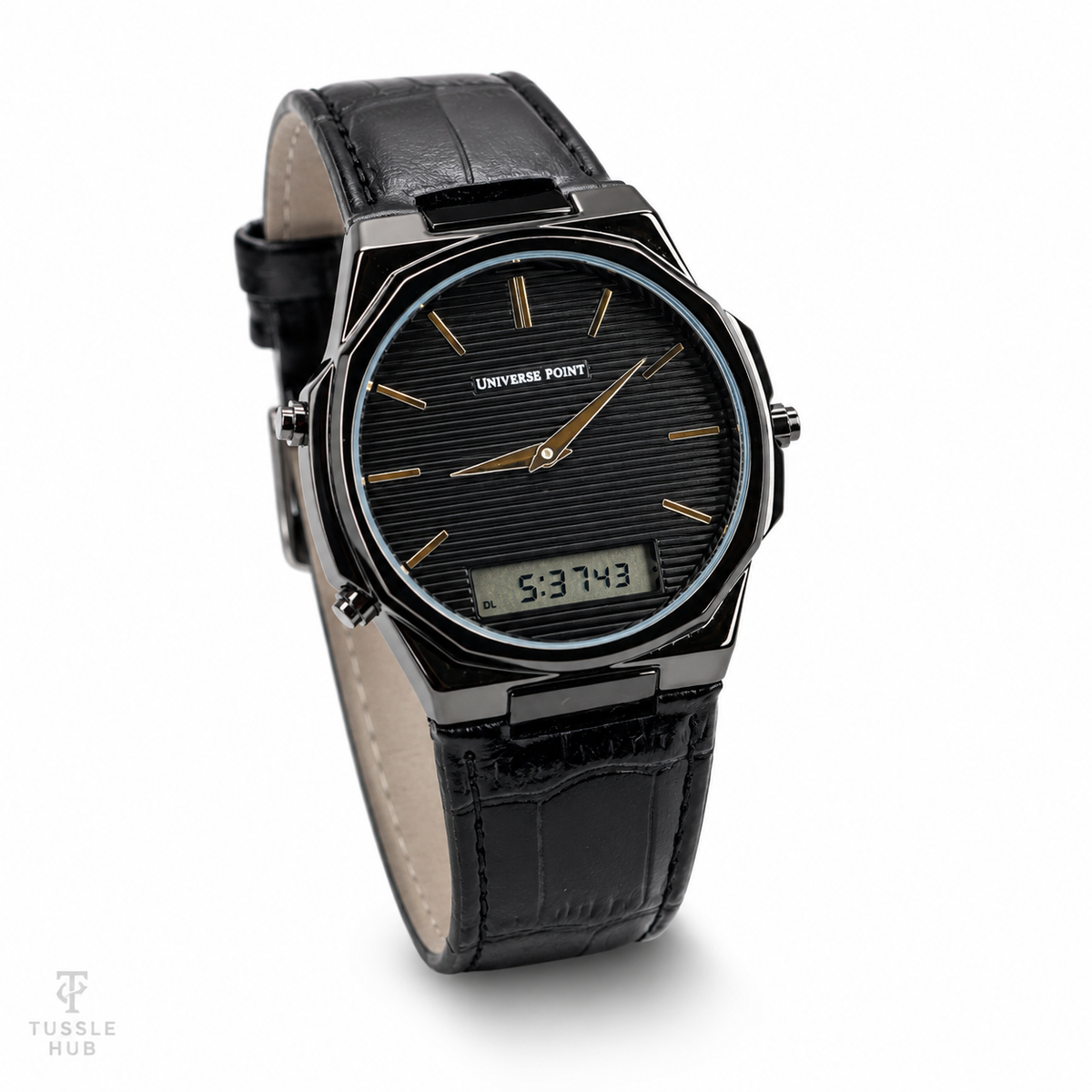 Universe Point Leather Dual Time Watch
