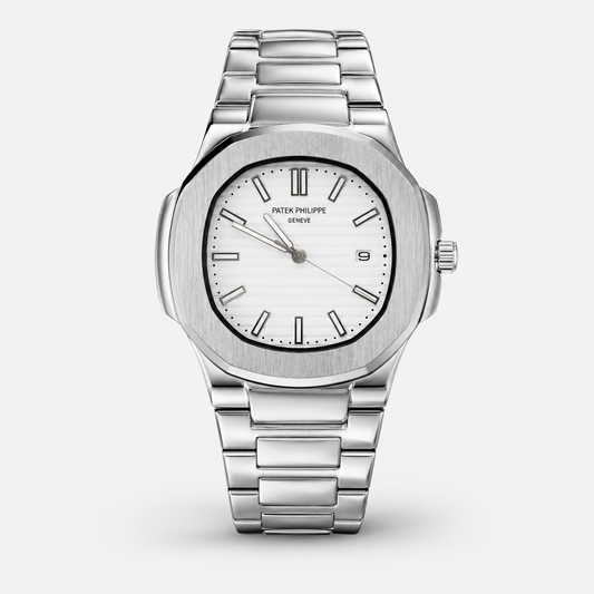 Silver Nautilus White Dial Watch