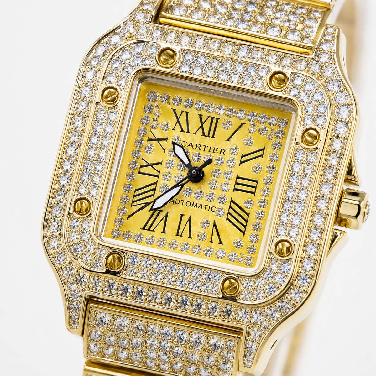 All Gold Square Tank Iced Out Watch