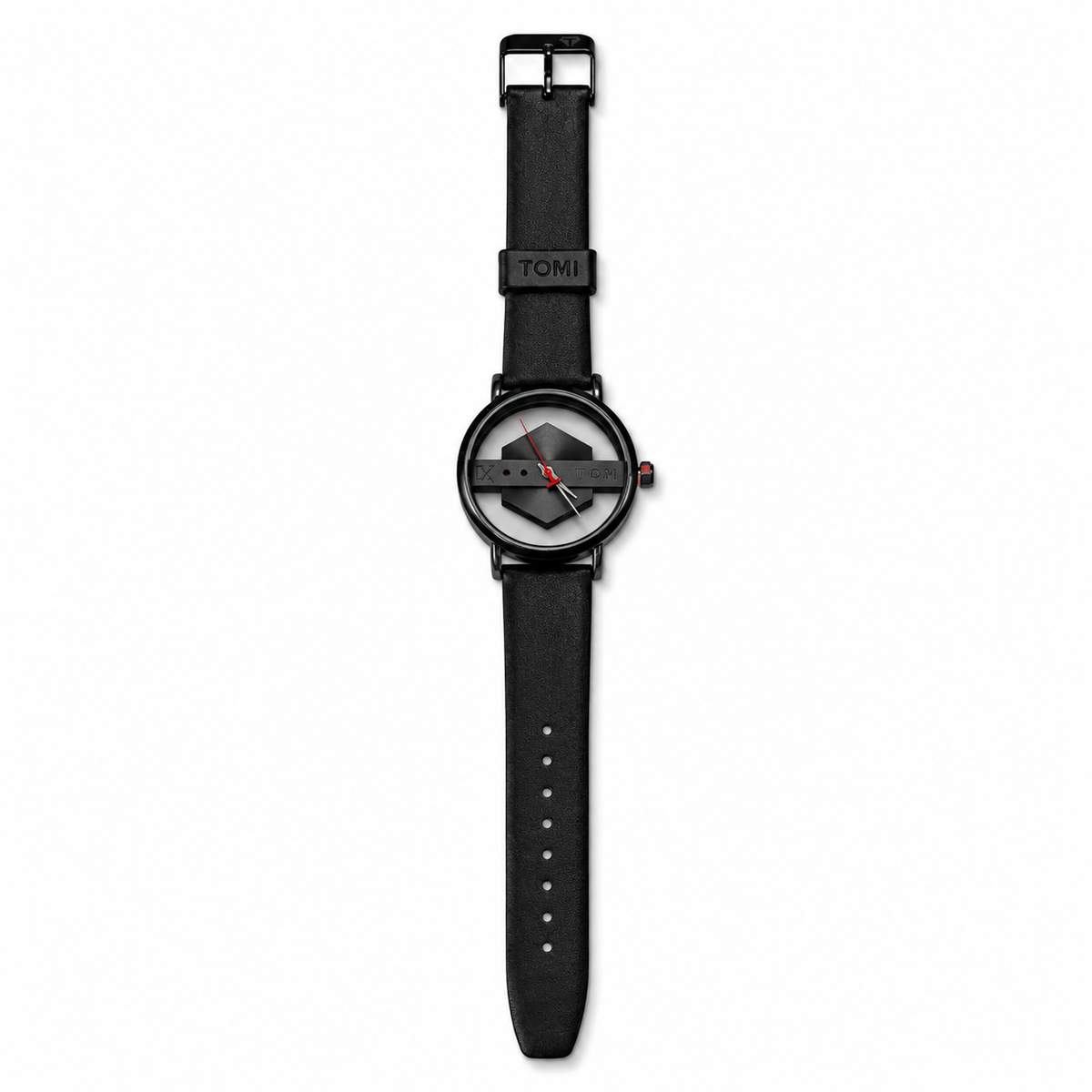 Tomi All Black Hexa Dial Watch