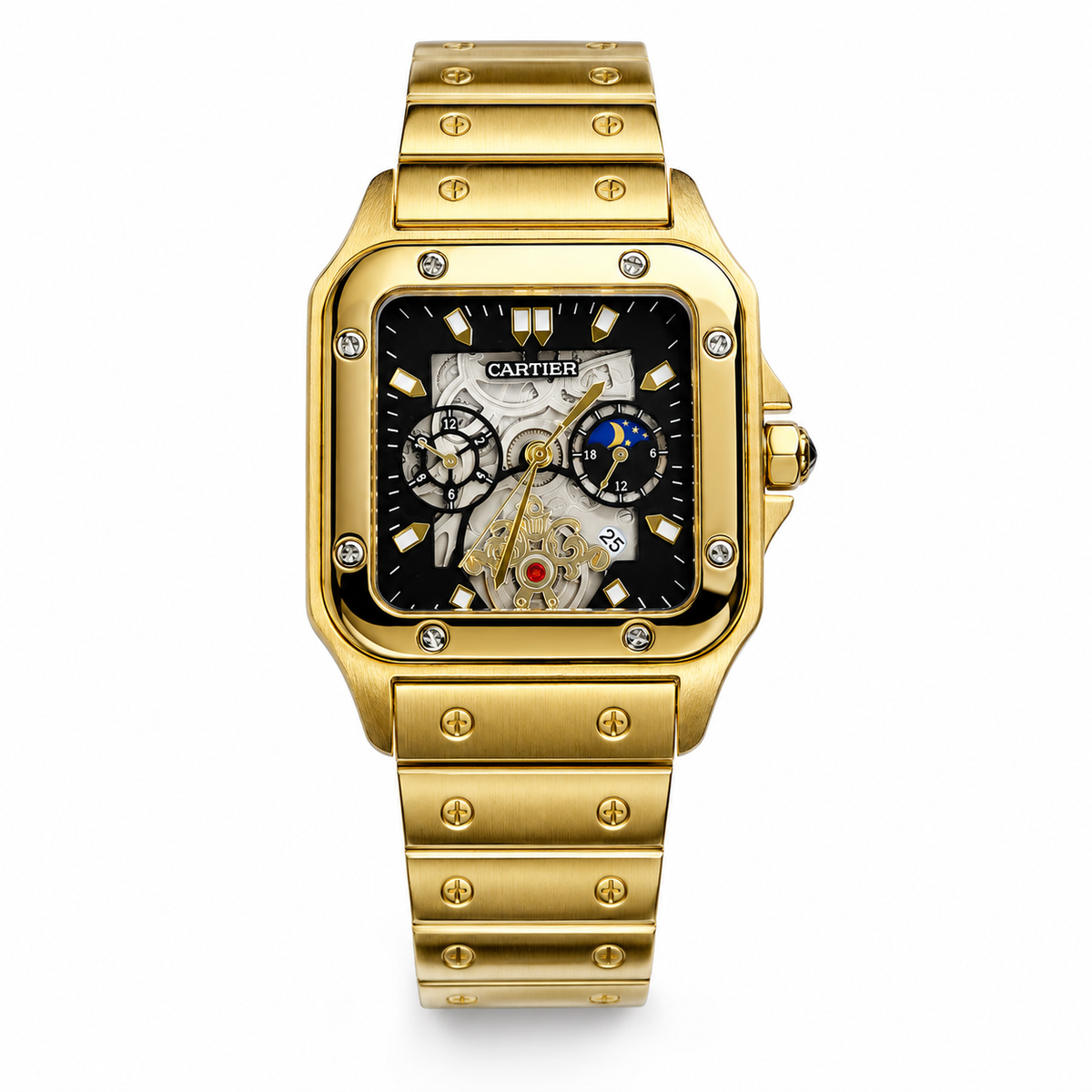 Tank Gold Black Dial Square Premium Watch