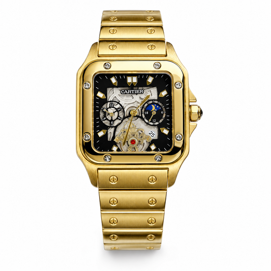Tank Gold Black Dial Square Premium Watch