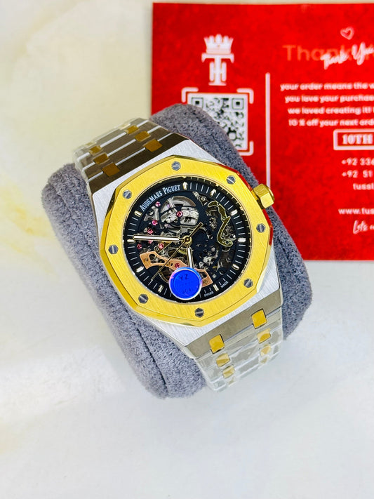 AP Two Tone Black Automatic Skeleton Dial Super Clone Watch