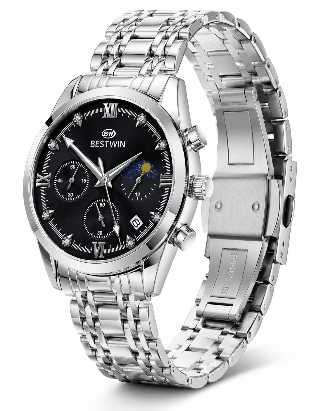 Bestwin Silver Black Chronograph Watch