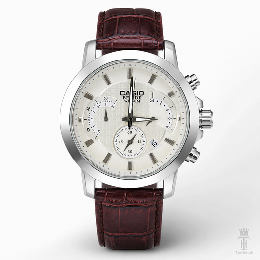 Brown Silver Beside Chronograph Watch