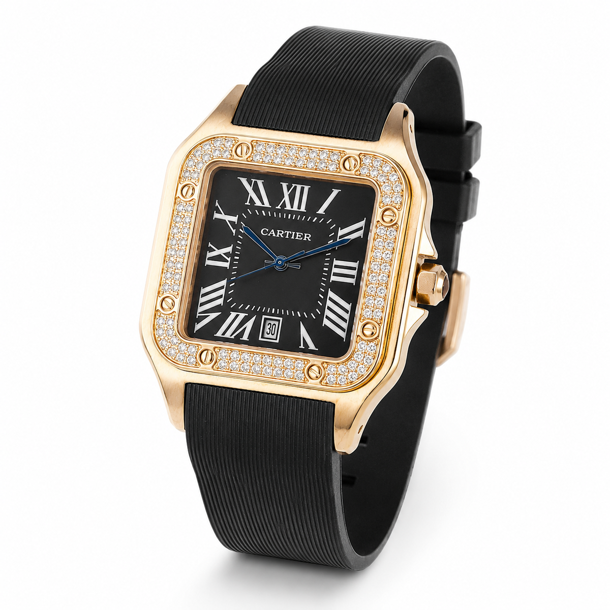 Rosegold Black Iced Tank Silicon Cartier Watch