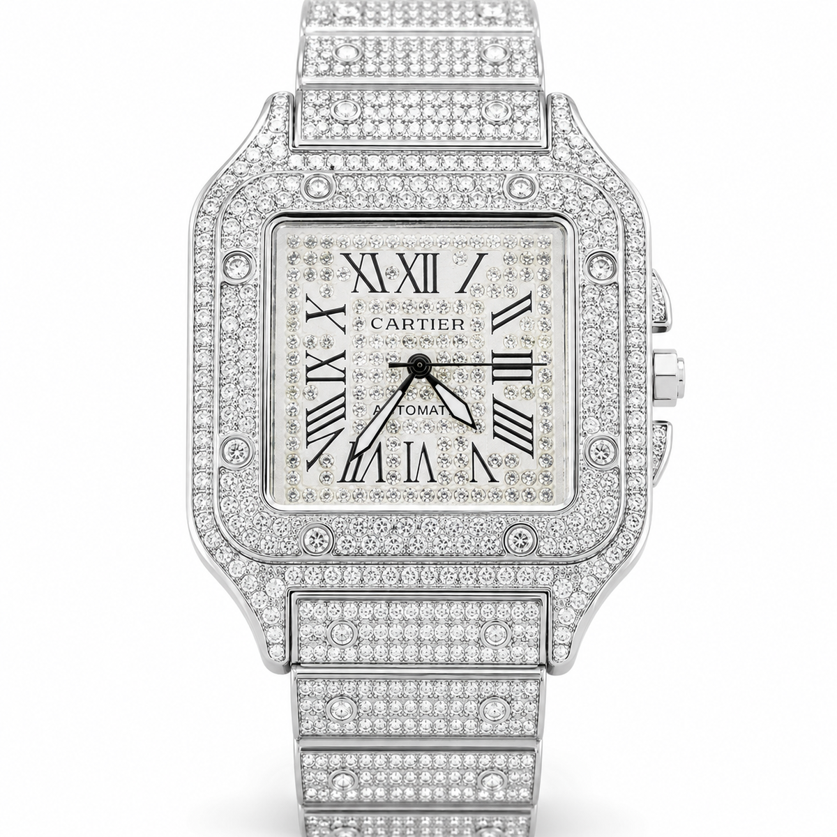All Silver Square Tank Iced Out Watch