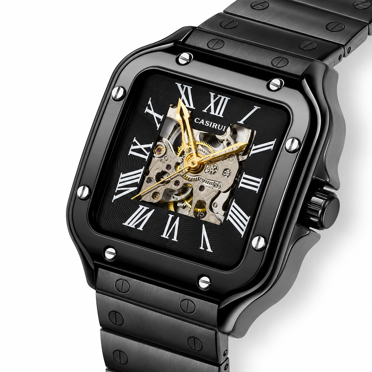 Black Chain Tank Automatic Skeleton Watch