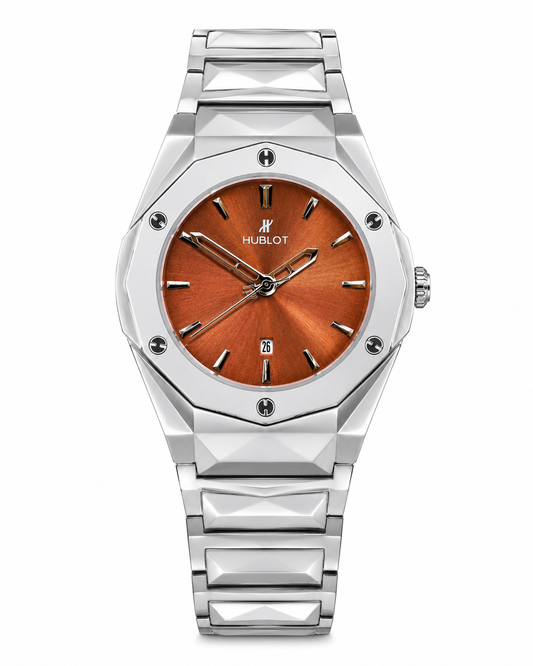 Silver Prism Chain Strapped Brown Hublot Watch