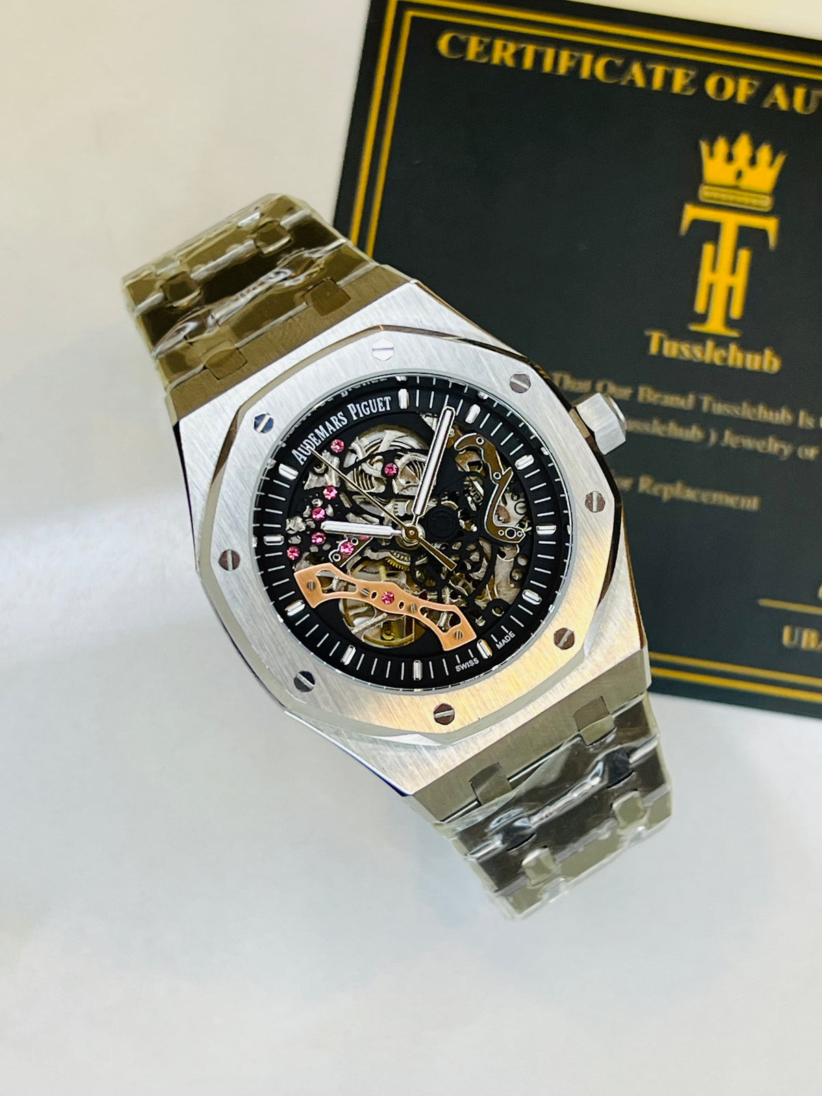 AP Silver Black Automatic Skeleton Dial Super Clone Watch