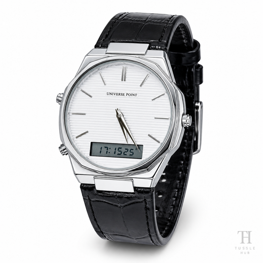 Black Silver Universe Point Dual Time Watch