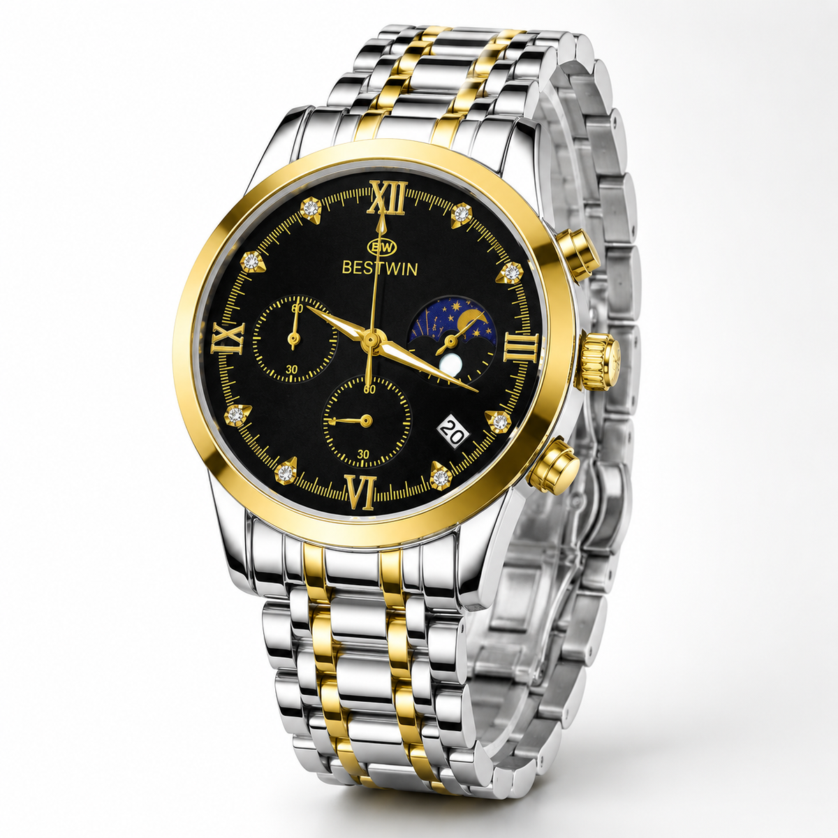 Bestwin Two Tone Black Chronograph Watch