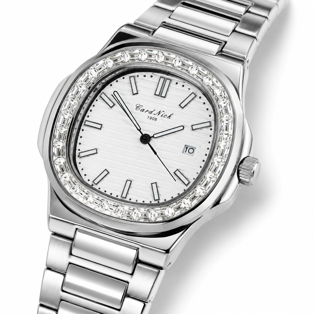 Card Nick Nautilus Silver White Gem Stone Watch
