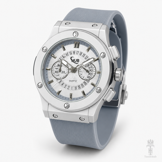 Minimal Ash Grey Hologram Leather Branded Watch